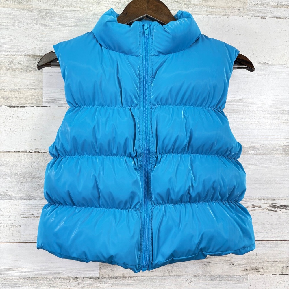 Weissman Puffer Vest Women XS Blue Quilted Full Zip Shiny Y2K Festival Chic
